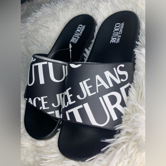 New Versace Jeans Couture Black Signature Pool Slide - Picture 3 of 5